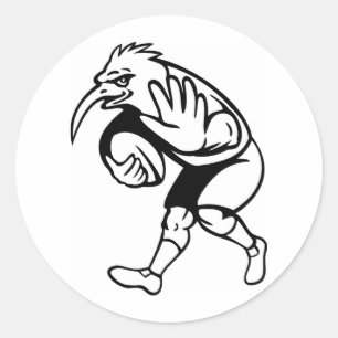 Adesivo Redondo Jogador do rugby do pássaro do quivi com bola que