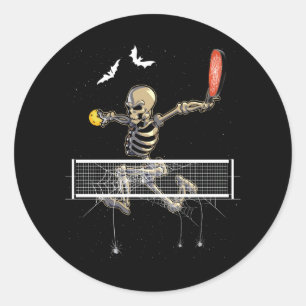 Adesivo Redondo Jogador do Skeleton do Pickleball Fan Halloween Pi