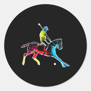 Adesivo Redondo Jogador Horse Polo - Horseback desportivo Colorido