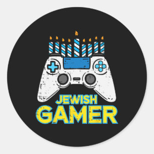 Adesivo Redondo Jogador Judeu do Hanukkah Jogo de Vídeo Chanukah H