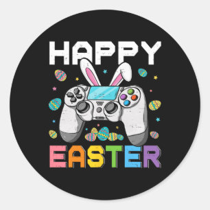Adesivo Redondo Jogador Menino Feliz Dia de Páscoa Video Games Coe