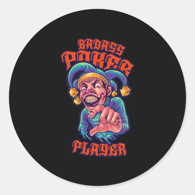 Adesivo Redondo Jogador Poker Jester Casino - Cartões de Jogo Pres (Frente)