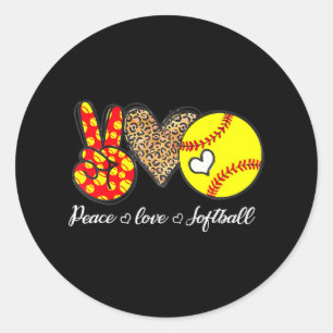 Adesivo Redondo Jogadora de Softball Leopard Leopard do Peace Love
