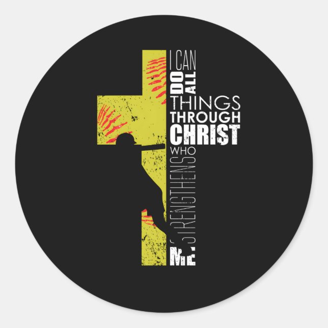 Adesivo Redondo Jogadores De Softball Na Religião Cristã (Frente)