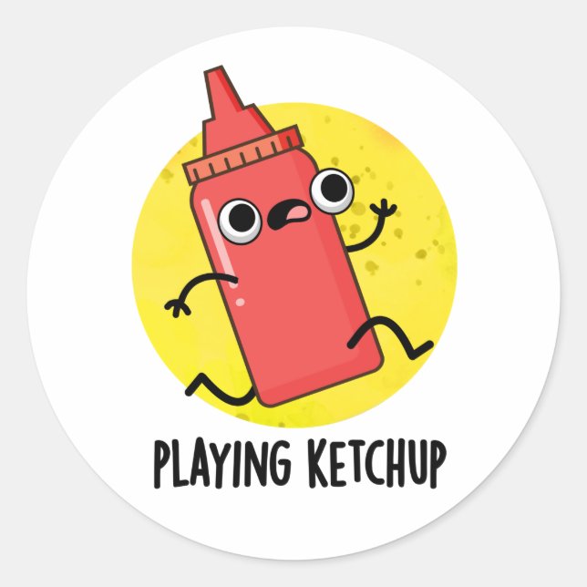 Adesivo Redondo Jogando Ketchup Engraçada Molho Pun (Frente)