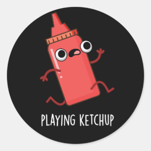 Adesivo Redondo Jogando Ketchup Engraçado Molho Engraçado Pun Escu