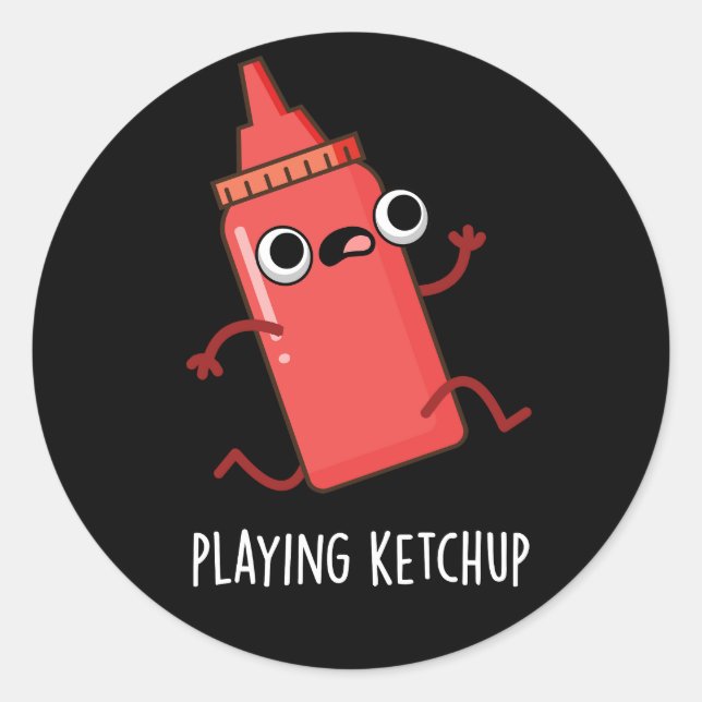 Adesivo Redondo Jogando Ketchup Engraçado Molho Engraçado Pun Escu (Frente)
