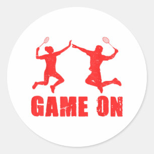 Adesivo Redondo Jogo Ativado Gráfico Jogador de Badminton Tênis Es
