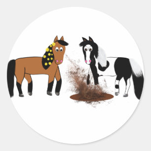 Adesivo Redondo Jogo bonito dos cavalos dos desenhos animados