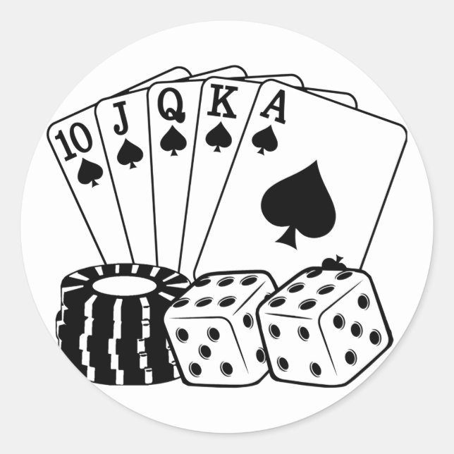Adesivo Redondo Jogo Cartões de Casino Arte de Pôquer (Frente)