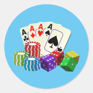 Adesivo Redondo Jogo Casino Dice Poker chips Cartões