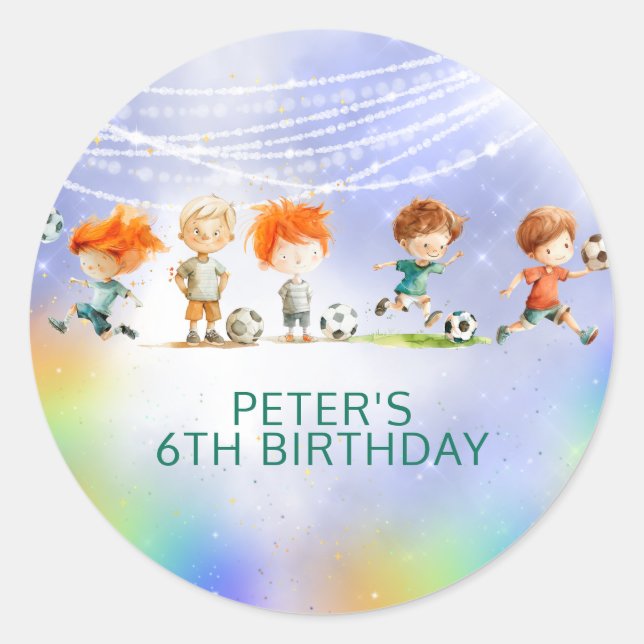 Adesivo Redondo Jogo de aniversário de futebol de magia (Frente)