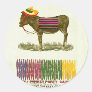 Adesivo Redondo Jogo de festa vintage "Pin the Tail on the Donkey"
