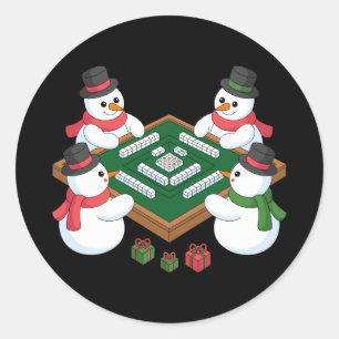 Adesivo Redondo Jogo de Mahjong de Natal Boneco de Neve Mesa Féria