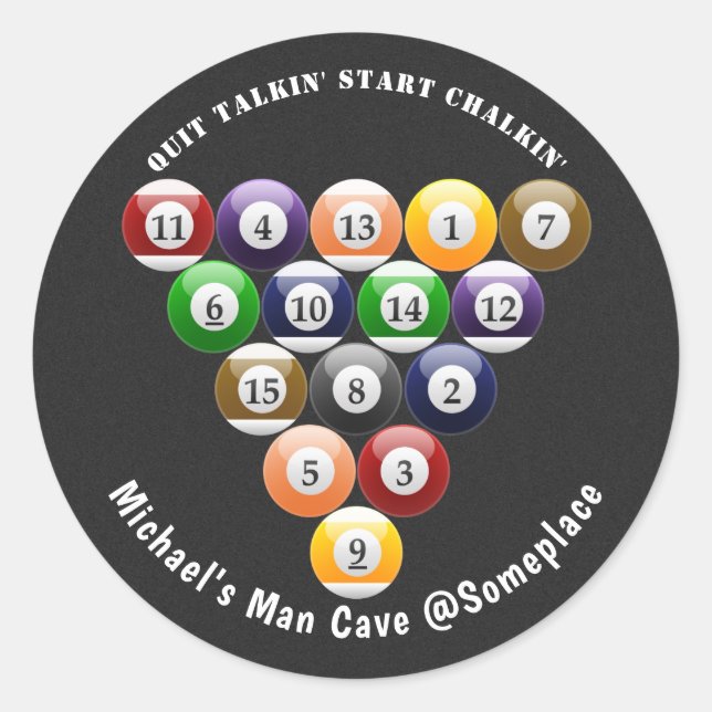 Adesivo Redondo Jogo de Piscina 8-Ball Rack Billiard Balls (Frente)