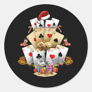 Adesivo Redondo Jogo de Poker Jogos Xmas Iluminação Árvore De Nata