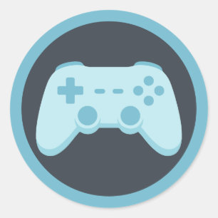 Adesivo Redondo Jogo de Vídeo Azul Festa de Gamer Controle de