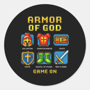 Adesivo Redondo Jogo de Vídeo Cristão Armado de Deus Pixel Faith