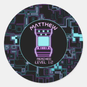 Adesivo Redondo Jogo de Vídeo de Arcade Retroativa Rosa e Azul