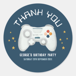 Adesivo Redondo Jogo de vídeo Legal para rapazes Obrigado Aniversá