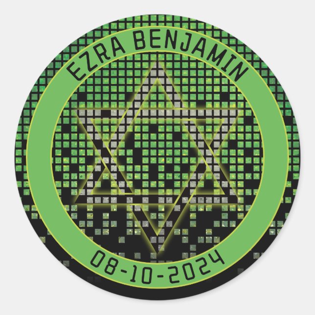 Adesivo Redondo Jogo de Vídeo Preto Verde Bar Mitzvah do Jogador (Frente)