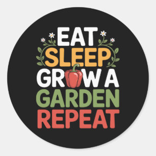 Adesivo Redondo Jogo Divertido Comer Dormir Cultivar Um Jardim Rep