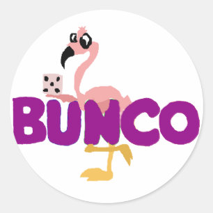 Adesivo Redondo Jogo engraçado dos dados de Bunco e flamingo