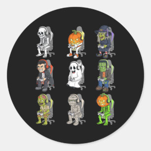 Adesivo Redondo Jogo Halloween Skeleton Gamer Zombie Boy