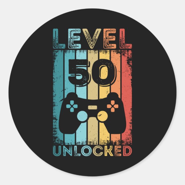 Adesivo Redondo Jogo Nível 50 Desbloqueado 50º Aniversário Gamer G (Frente)