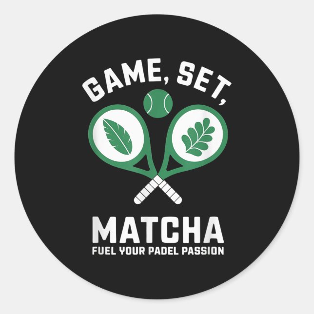 Adesivo Redondo Jogo, Set, Matcha Design - Entusiasta do Padel Mot (Frente)