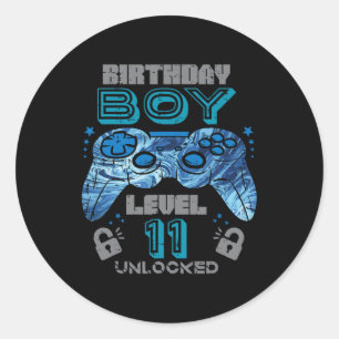 Adesivo Redondo Jogos de vídeo desbloqueados do nível 11 Birthday 