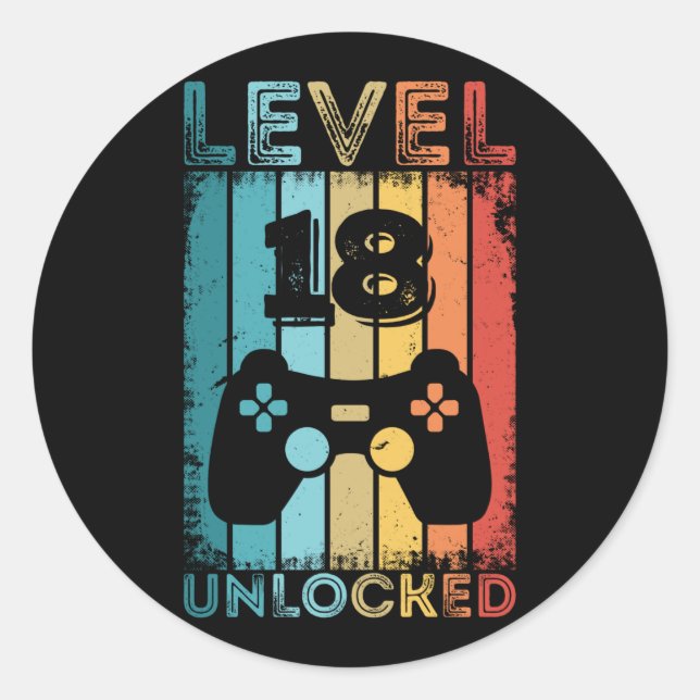 Adesivo Redondo Jogos Nível 18 Desbloqueados 18º Aniversário Gamer (Frente)