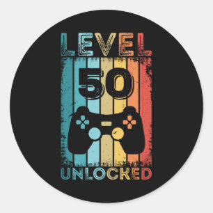 Adesivo Redondo Jogos Nível 50 Desbloqueados 50º Aniversário do