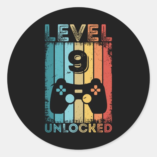 Adesivo Redondo Jogos Nível 9 Desbloqueados 9º Aniversário Gamer d (Frente)