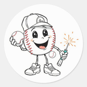 Adesivo Redondo Jogue! O mais recente mascote desportivo: Baseie a