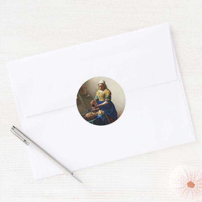 Adesivo Redondo Johannes Vermeer, A Milkmaid. (Envelope)