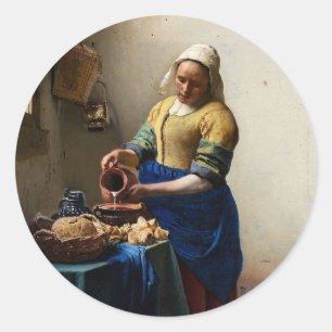 Adesivo Redondo Johannes Vermeer - A Milkmaid