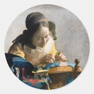 Adesivo Redondo Johannes Vermeer - O Lacemaker
