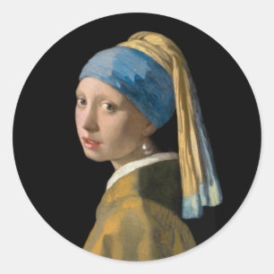 Adesivo Redondo Johannes Vermeer - Rapariga com um Ouriço de Pér