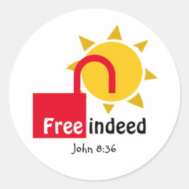 Adesivo Redondo John 8:36 GRATUITO, VERMELHO Cristão Personalizáve