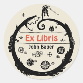 Adesivo Redondo John Bauer Curled Dragon Ex libris CC1032