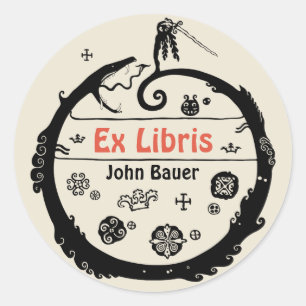 Adesivo Redondo John Bauer Curled Dragon Ex libris CC1032