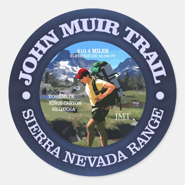 Adesivo Redondo John Muir Trail (Hiker C) (Frente)