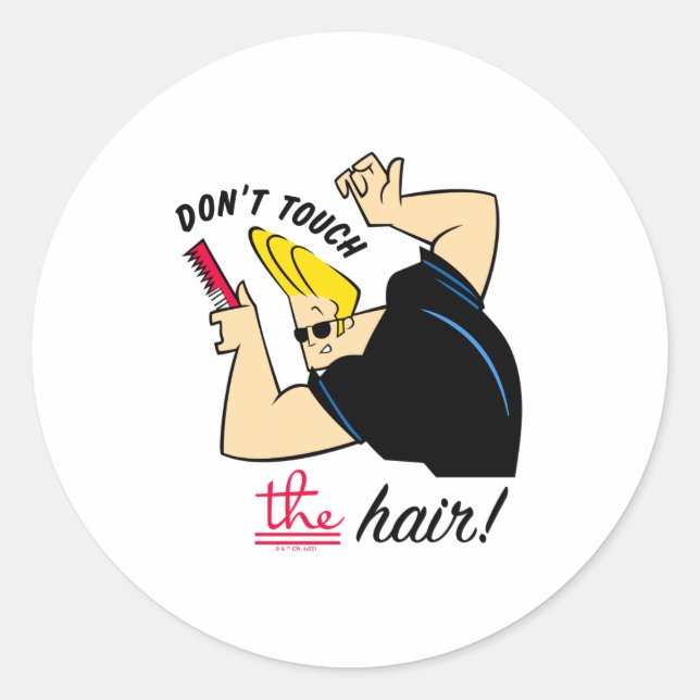 Adesivo Redondo Johnny Bravo Comb Dont Touch The Hair  (Frente)