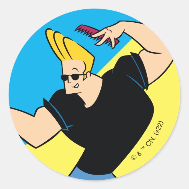 Adesivo Redondo Johnny Bravo Combing Hair (Frente)