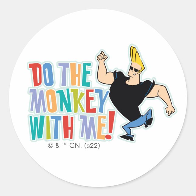 Adesivo Redondo Johnny Bravo - Do The Monkey With Me! (Frente)