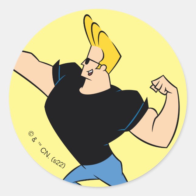Adesivo Redondo Johnny Bravo Flexing (Frente)