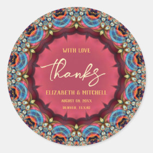 Adesivo Redondo Joia Azul Laranja Fractal Renda Obrigado