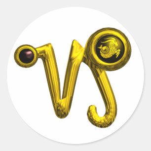 ADESIVO REDONDO JÓIA DOURADO DO SINAL DO ANIVERSÁRIO DO ZODÍACO