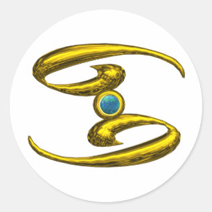 Adesivo Redondo Jóia Dourado do sinal do aniversário do zodíaco